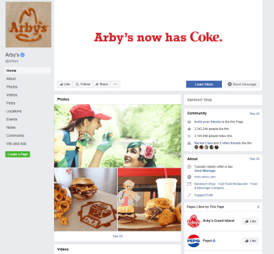 Arby's facebook page